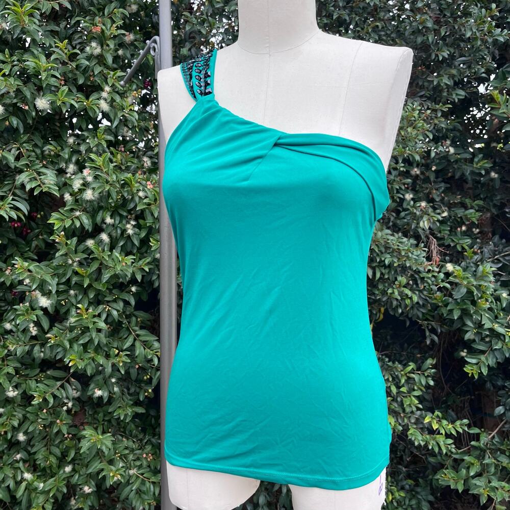 Y2K The Limited Green One Shoulder Embellished Stretch Top Small Beaded Party